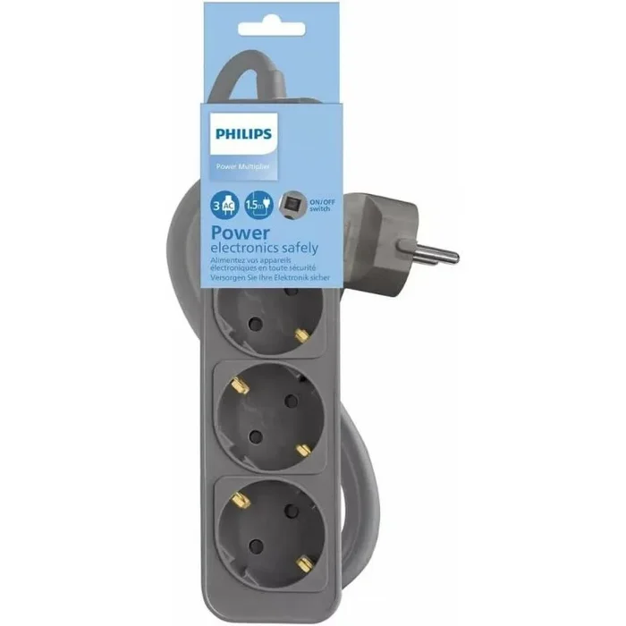 Regleta Enchufes 3 Tomas con Interruptor Philips CHP2134G/12 – Marca: Philips – EAN: 4895229151048