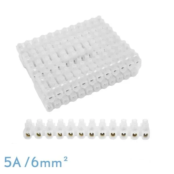 Regleta ficha de empalme 5a/6mm2 pe semitransparente 12 fichas flexible y facil de cortar