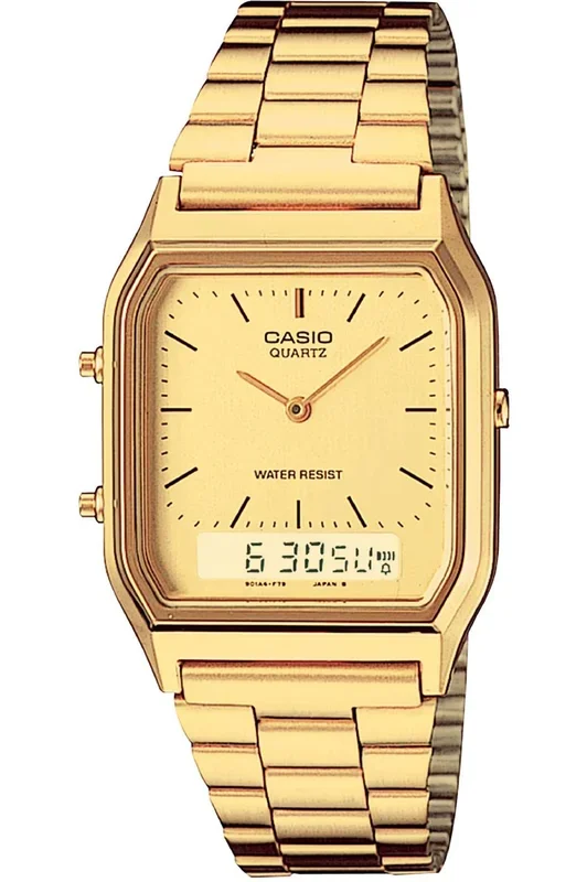 Reloj de pulsera CASIO Collection – AQ-230GA-9DMQYES correa color: Oro amarillo Dial Champán Unisex