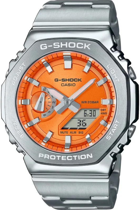Reloj de pulsera CASIO G-Shock – GM-2110D-4AER correa color: Gris plata Dial Naranja Hombre