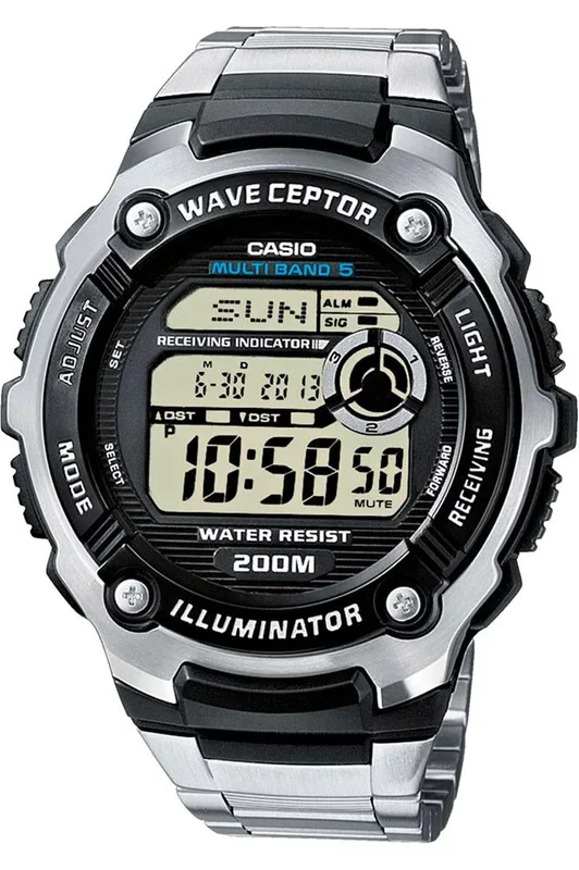 Reloj de pulsera CASIO Wave-Ceptor – WV-200RD-1AEF correa color: Gris plata Dial LCD Negro Hombre