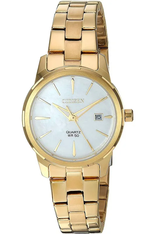 Reloj de pulsera CITIZEN Basic – EU6072-56D correa color: Oro amarillo Dial Mother of Pearl Blanco antiguo Mujer