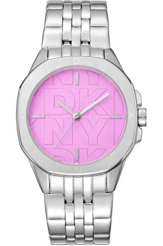 Reloj de pulsera DKNY Brooklyn Midi – DK1L012M0055 correa color: Gris plata Dial Fucsia Mujer