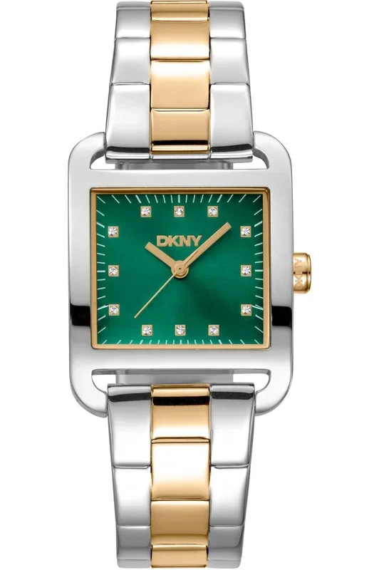 Reloj de pulsera DKNY City Midi – DK1L004M0075 correa color: Gris plata Oro amarillo Dial Verde botella Mujer