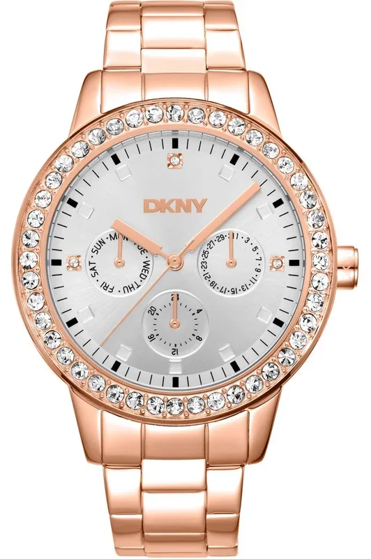 Reloj de pulsera DKNY Parsons Multi Glitz – DK1L055M0065 correa color: Oro rosa Dial Gris plata Mujer