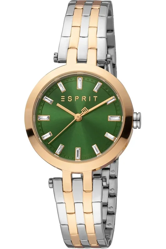 Reloj de pulsera Esprit Brooklyn – ES1L342M0115 correa color: Gris plata Oro rosa Dial Verde botella Mujer