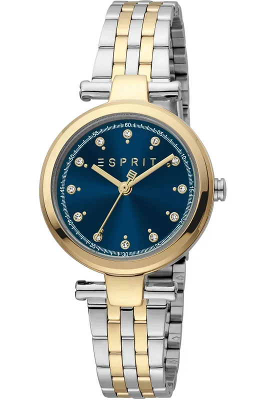 Reloj de pulsera Esprit Laila dot – ES1L281M1105 correa color: Gris plata Oro amarillo Dial Azul noche Mujer