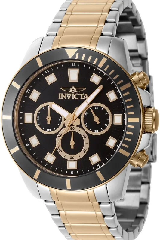 Reloj de pulsera Invicta Pro Diver – 46046 correa color: Gris plata Oro amarillo Dial Latón Negro Hombre