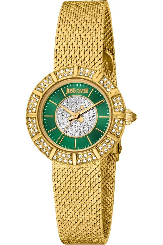 Reloj de pulsera Just Cavalli Glam Chic Eleganza Mini – JC1L253M0075 correa color: Negro Dial Gris plata Hombre