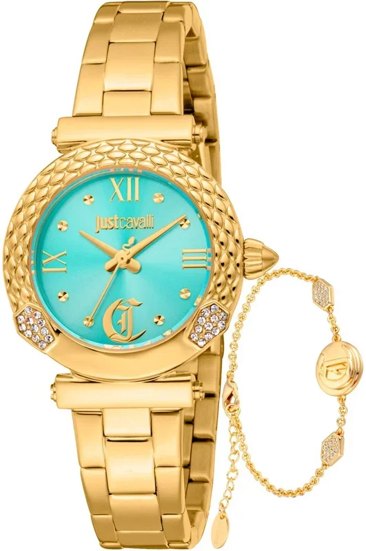 Reloj de pulsera Just Cavalli Just Cavalli SET Curiosa – JC1L332M0065 correa color: Oro amarillo Dial Turquesa Mujer
