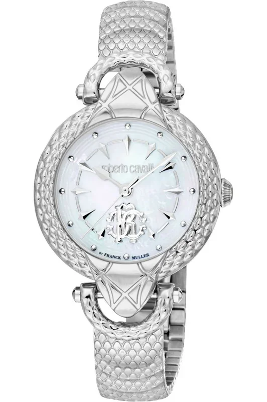 Reloj de pulsera Roberto Cavalli by Franck Muller – RV1L165M0041 correa color: Gris plata Dial Mother of Pearl Nácar Blanco antiguo Mujer
