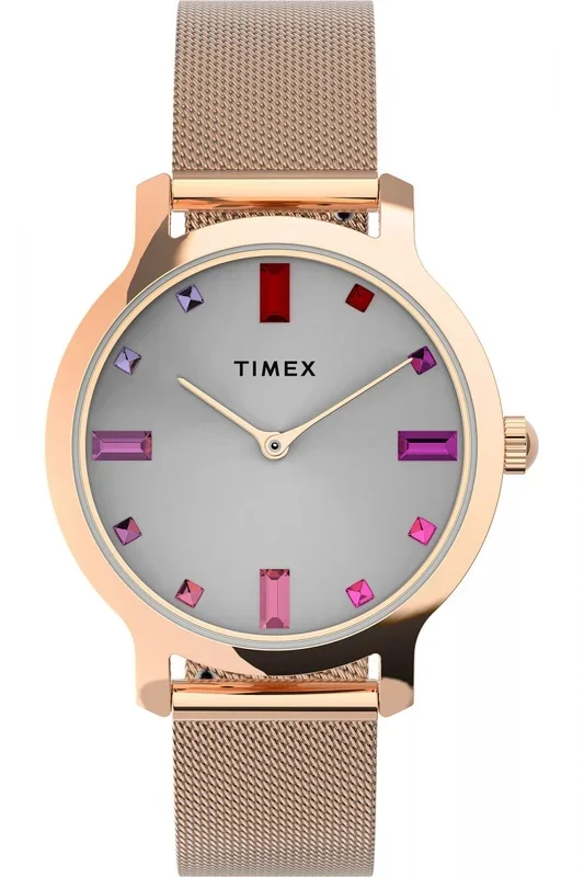 Reloj de pulsera TIMEX – TW2U87000 correa color: Oro rosa Dial Gris plata Mujer