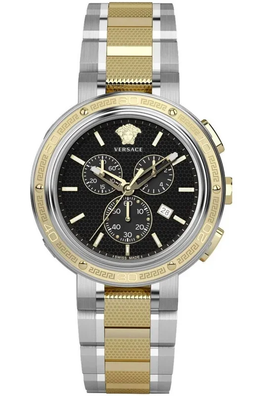 Reloj de pulsera Versace – VE2H00421 correa color: Gris plata Oro amarillo Dial Negro Hombre