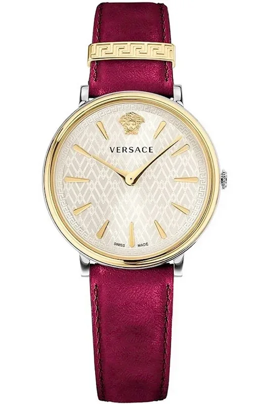 Reloj de pulsera Versace – VE8100719 correa color: Rojo vino Dial Metal Gris plata Unisex
