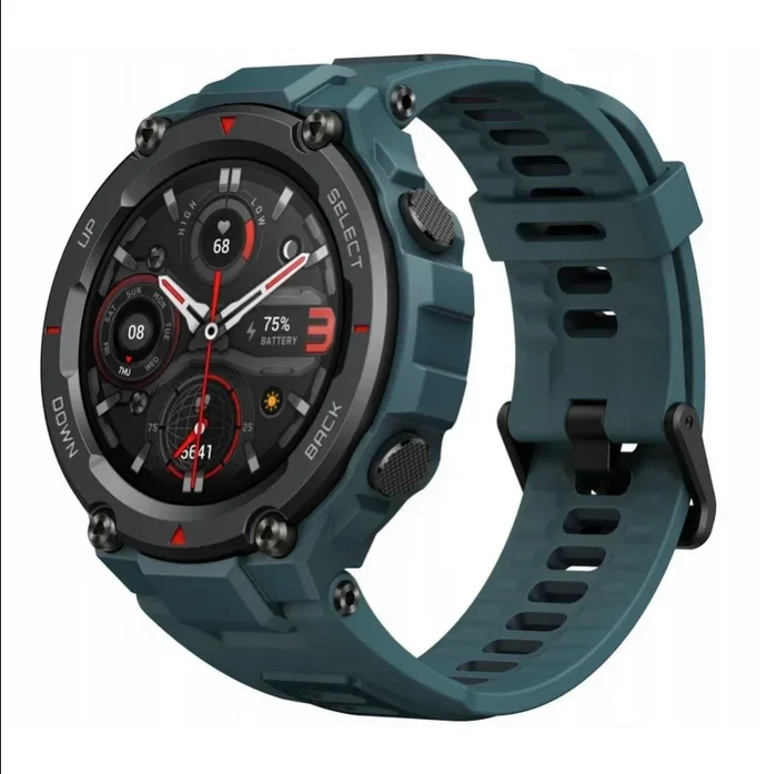 Reloj inteligente deportivo Amazfit T-Rex Pro. Color Azul (Blue). Smartwatch Fitness, Monitor de Sueño y Ritmo cardiaco. Resistente a 10 ATM. GPS. 100 Modos de Deporte. Duración de batería 18 días.
