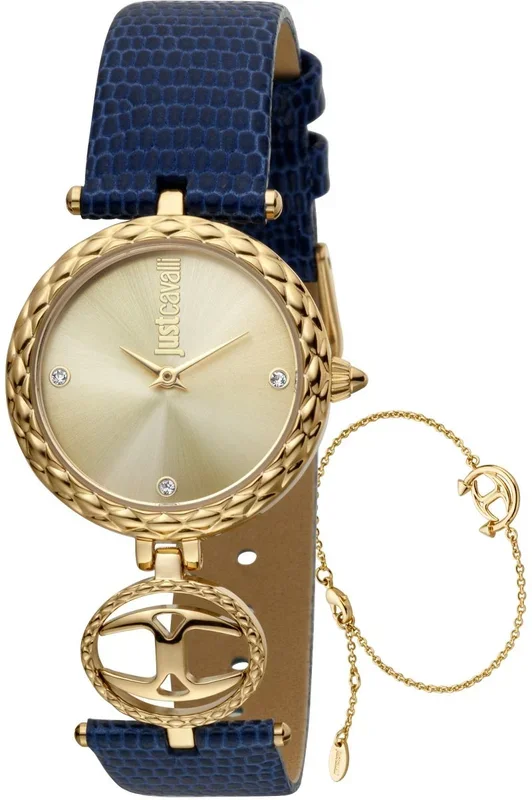 Reloj Just Cavalli JC1L103L0035 Acero Inoxidable correa color: Azul Dial Champán Analógico Mujer