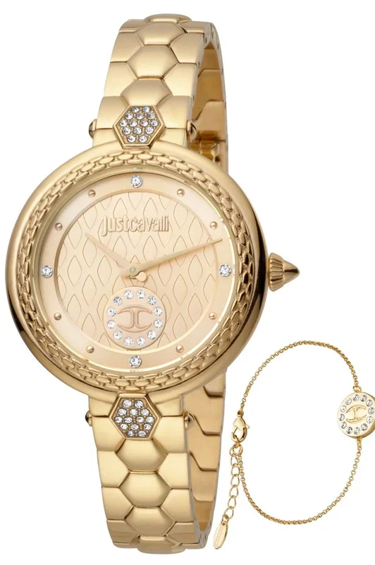 Reloj Just Cavalli JC1L128M0065 Acero Inoxidable Chapado correa color: Oro Amarillo Dial Champán Analógico Mujer