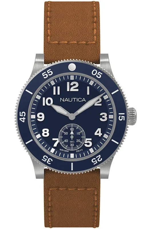 Reloj Nautica NAPHST001 Acero Inoxidable Chapado correa color: Marrón Dial Azul Analógico Hombre