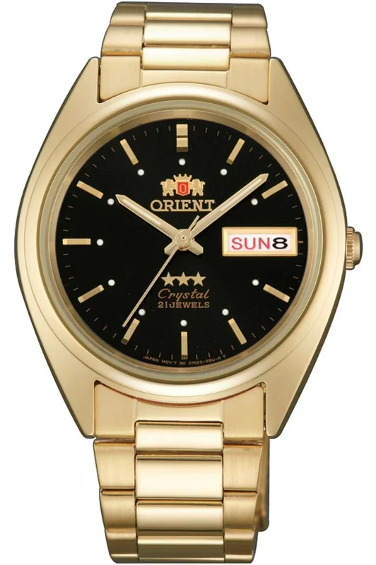 Reloj Orient FAB00002B9 Acero Inoxidable Chapado correa color: Oro Amarillo Dial Negro Analógico Unisex