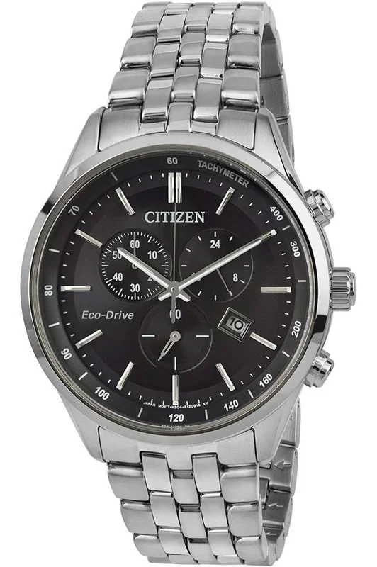 Reloj para Hombre Citizen, Modelo AT2141-87E. Reloj de Acero Inoxidable, correa de color Metálico y Dial en color Negro. Reloj Cronógrafo para Hombre. WR 100 mt.