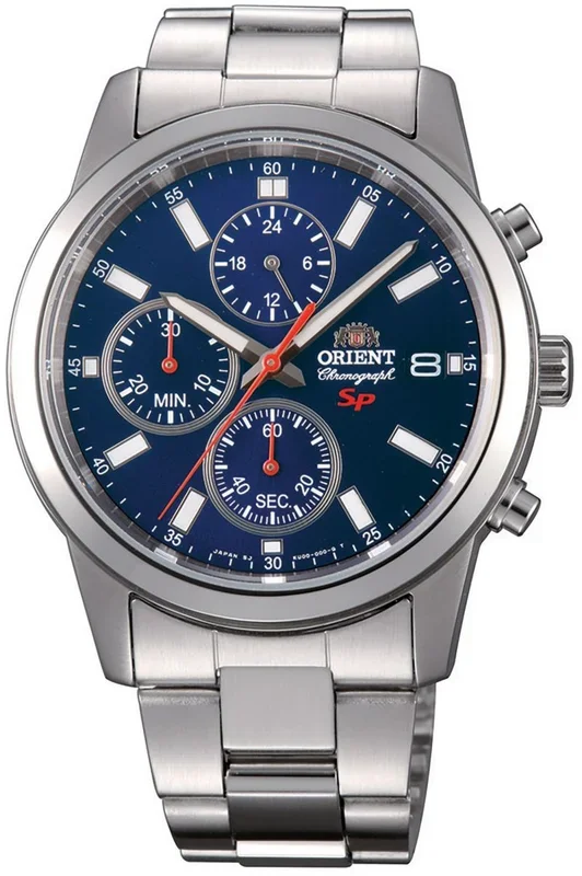 Reloj para Hombre Orient, Modelo FKU00002D0. Reloj de Acero Inoxidable, correa de color Metálico y Dial en color Azul. Reloj Cronógrafo para Hombre. WR 50 mt.