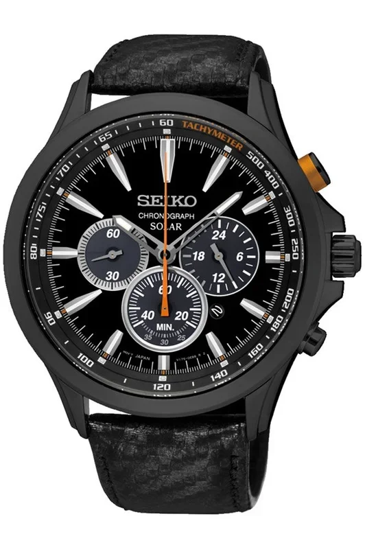 Reloj Seiko SSC499P1 Acero Inoxidable Chapado correa color: Negro Dial Negro Cronógrafo Hombre