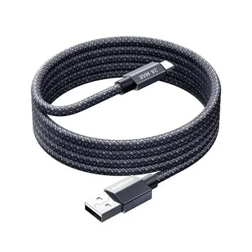 REMAX CB01 Cable de datos de carga rápida trenzado de aleación de aluminio de 8 pines, 3 A, tipo C, con luz LED, longitud: 1,2 m (negro)