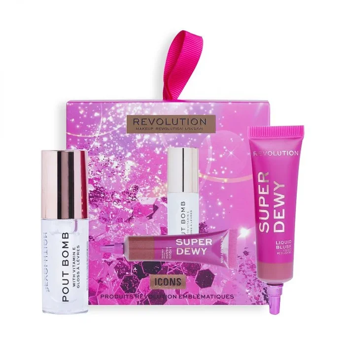 Revolution Set de Regalo Icons, Gloss Labial, Rubor Líquido y Caja de Regalo Rosa Incluidos