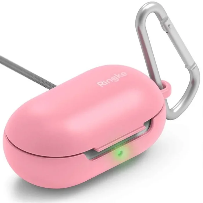 Ringke Diseñado para Funda Galaxy Buds (2019), Accesorio para Piel Galaxy Buds Funda TPU Flexible Suave con Mosquetón – Pink