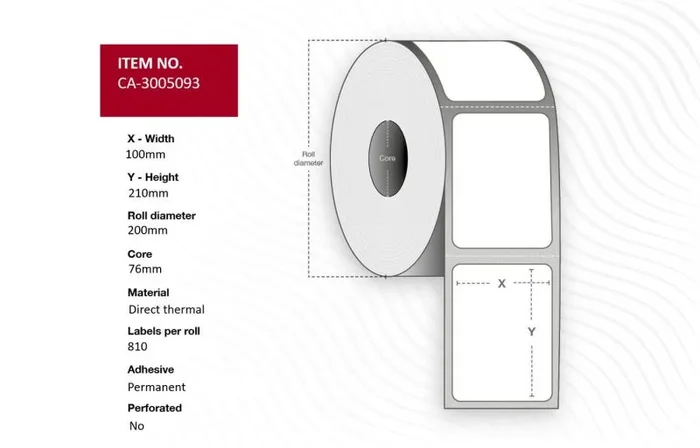 Rollos para Direcciones marca Capture modelo Label 100 210mm, Core 76mm,