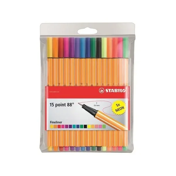 Rotulador stabilo punta de fibra point 88 estuche de 15 unidades colores surtidos + 5 colores neon