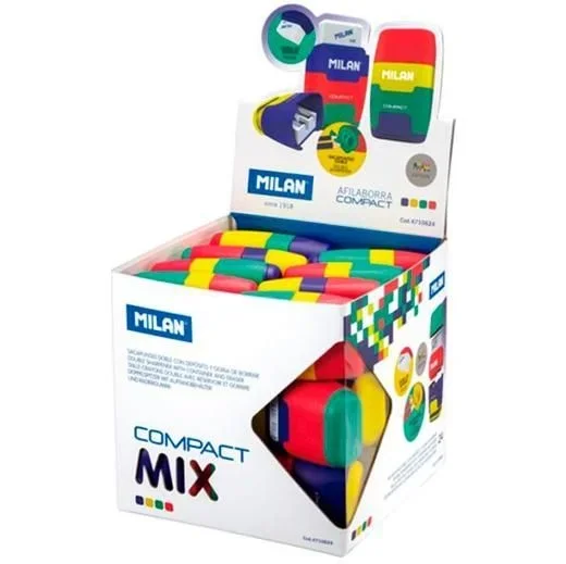 Sacapuntas milan plastico 2 usos con goma compact mix