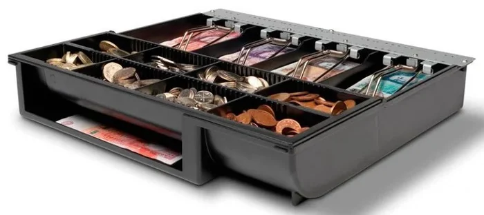 Safescan 4141T1 Gaveta ajustable para el cajón portamonedas – Gaveta caja dinero con 4 apartados para billetes y 8 para monedas – Compatible con cajas registradoras Safescan SD-4141 y HD-4141S