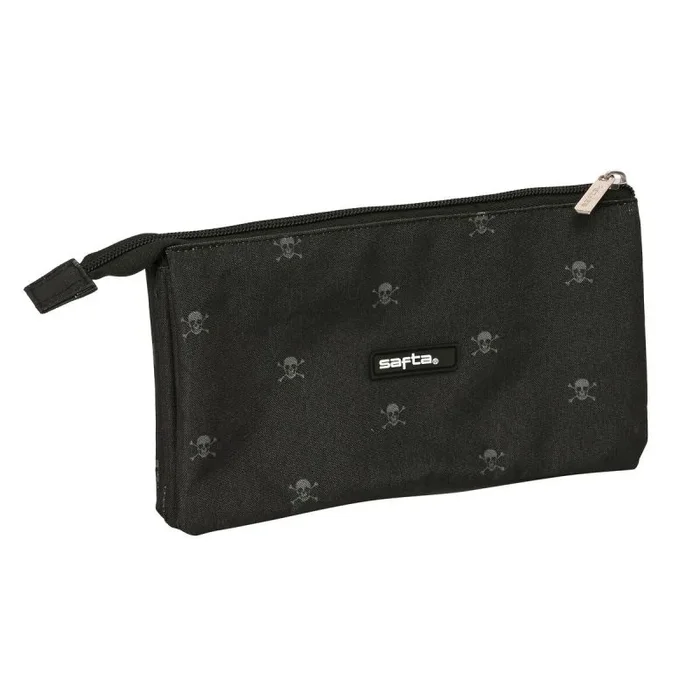 Safta California – Portatodo Triple, Estuche Infantil, Estuche Niño, Ideal para Niños en Edad Escolar, Cómodo y Versátil, Calidad y Resistencia, 22x3x12 cm, Color Negro