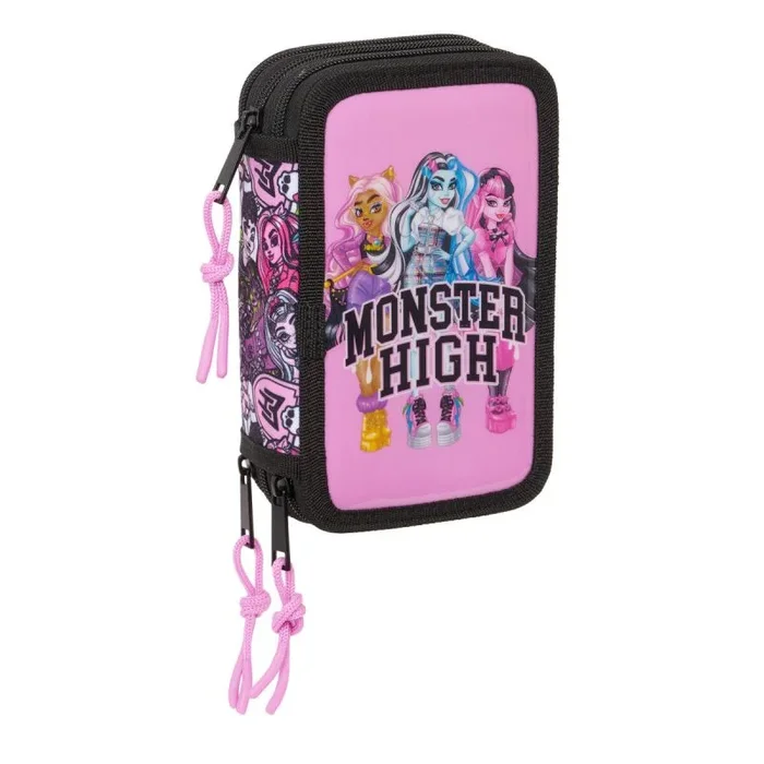 Safta Monster High Drama – Estuche Escolar con 37 Útiles Incluidos, Estuche Infantil, Estuche Niño, Ideal para Niños de 5 a 14 Años, Cómodo y Versátil, Calidad y Resistencia, 12.5×5.5×19.5 cm