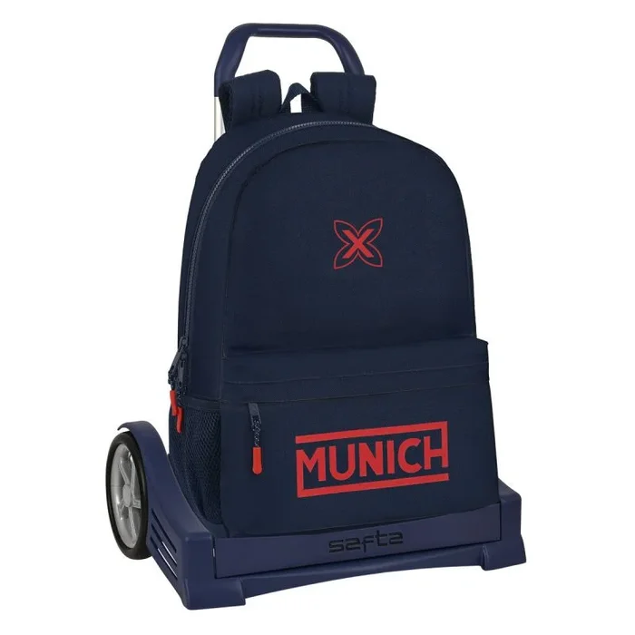 Safta MUNICH – Mochila Escolar 758, Espalda Ergonómica, con Carro Evolution, Ideal para Niños de Diferentes Edades, Cómoda y Versátil, Calidad y Resistencia, 30x14x46 cm, Color Azul marino