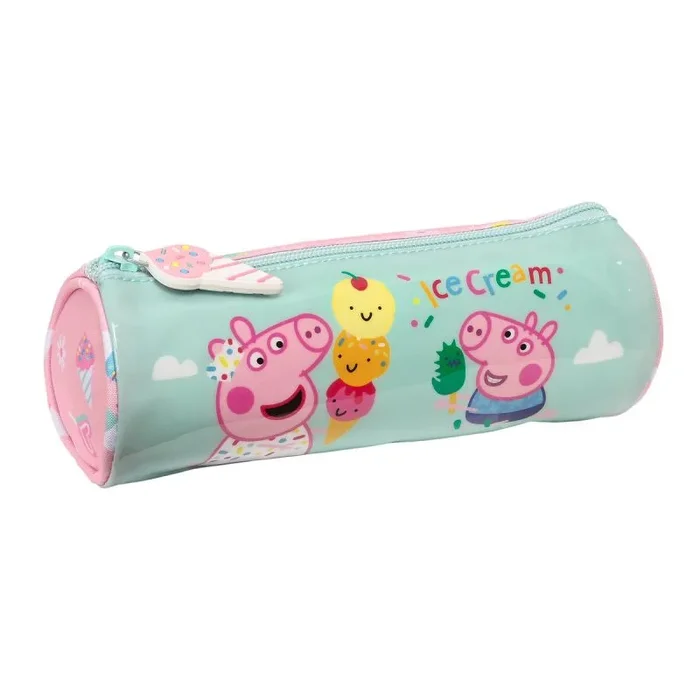Safta Peppa Pig Ice Cream – Estuche Redondo Escolar, Estuche Infantil, Estuche Niño, Ideal para Niños de 5 a 14 Años, Cómodo y Versátil, Calidad y Resistencia, 20×7 cm, Color Rosa Claro/Verde Menta