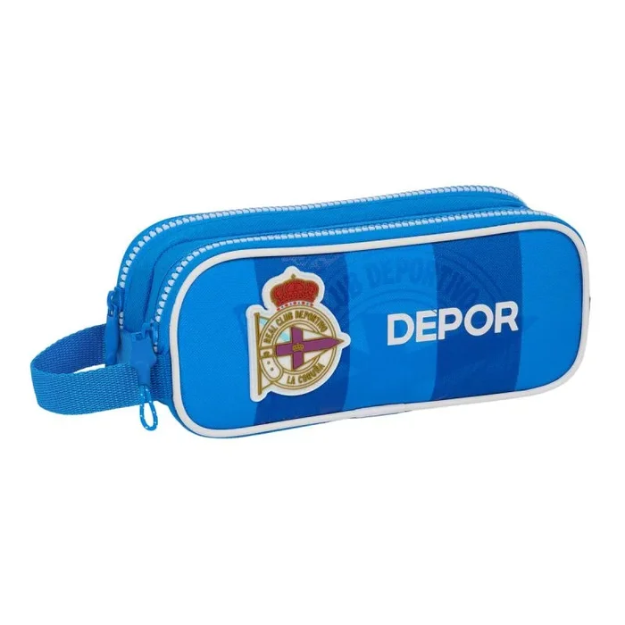Safta Real Deportivo DE LA CORUÑA – Portatodo Doble Niño, Estuche Infantil, Estuche Niño, Ideal para Niños en Edad Escolar, Cómodo y Versátil, Calidad y Resistencia, 21x6x8 cm, Color Azul
