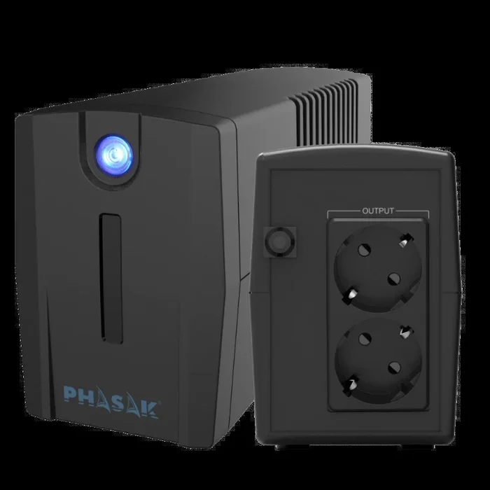 SAI Phasak Ottima Interactivo 860 VA – Modelo PH 7288, Protección Contra Sobretensiones, Arranque en Frío, Carga Fuera de Línea, Tecnología Digital Interactiva