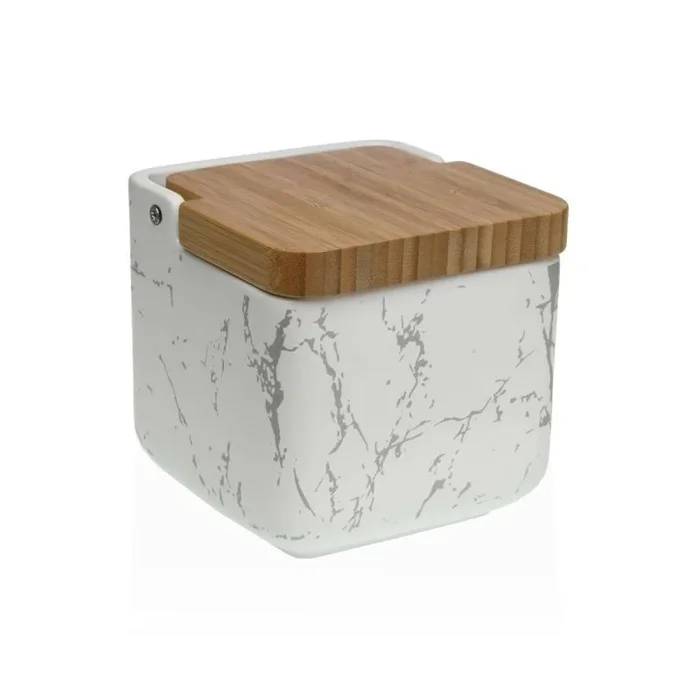 Salero con Tapa Versa Cerámica Bambú Acero Dolomita Mármol 11,7 x 11,2 x 11,7 cm – Marca: Versa – EAN: 8420327565938