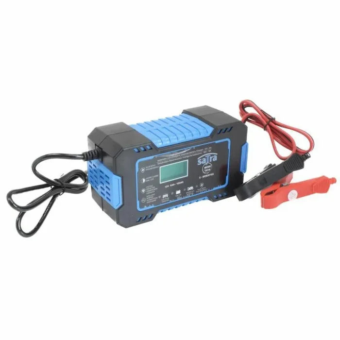 Satra, Prostownik 12V LCD 6A, cargador de batería compacto con pantalla LCD, protección contra sobrecarga, cortocircuito y sobrecalentamiento, ideal para vehículos y equipos de 12V