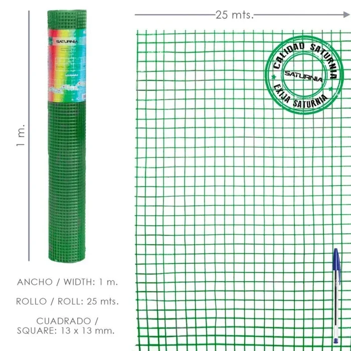 SATURNIA – Malla Electrosoldada Plastificada Corral 13×13 / Altura 100 cm. / Rollo 25 metros
