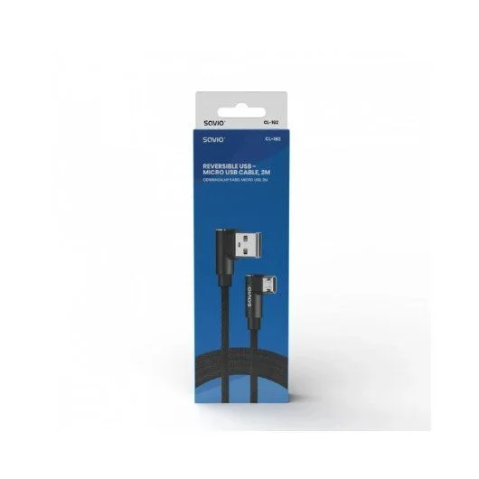 Savio CL-161 dwustronny kabel USB- micro USB, 1m, ktowy, oplot cable USB USB 2.0 USB A Micro-USB A Negro