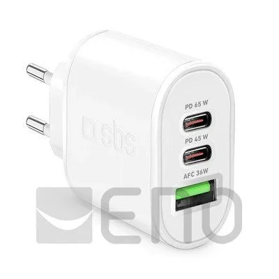 SBS TETRUSB2CGAN65W cargador de dispositivo móvil Universal Blanco Corriente alterna Carga rápida Interior