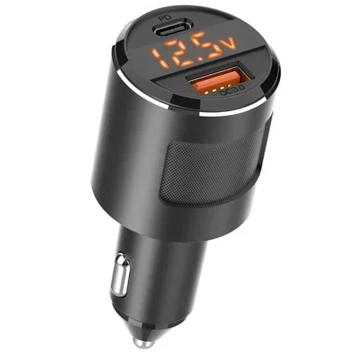 Sc01 65W Qc3.0 + Pd Cargador De Coche De Dos Puertos Con Pantalla De Voltaje (Negro)