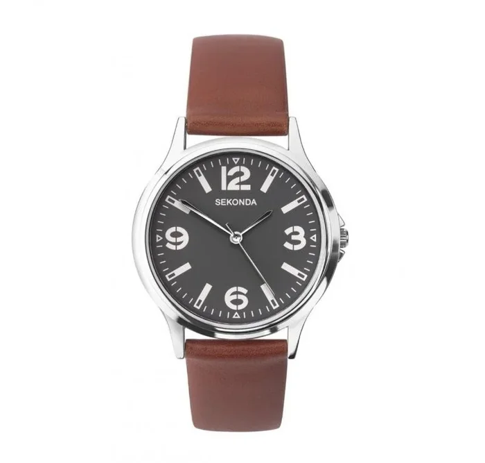 Sekonda Reloj de correa de cuero marrón para hombre 1682, Regalo Relojes Hombre