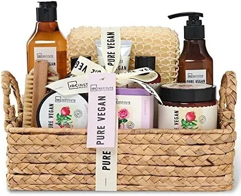 Set cesta mimbre cosmética pure vegan 10 piezas