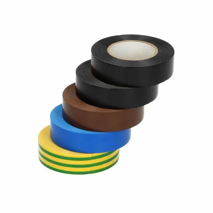 Set de 10 Cintas Aislantes Orno 19mm x 20m, 2x Cintas Negras, Marrones, Azules y Verde-Amarillo, Alta Resistencia, Ideal para Aislamiento Eléctrico
