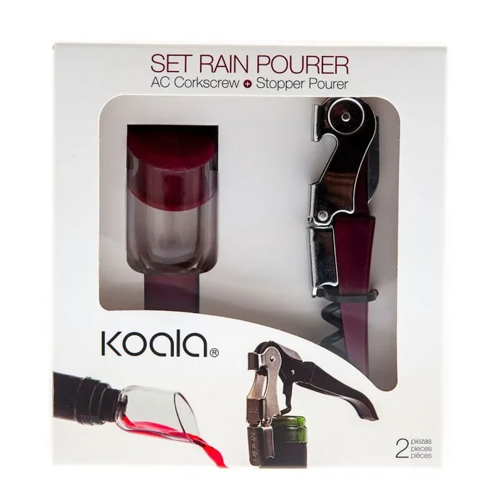 Set de accesorios para vino koala 2 piezas metal burdeos
