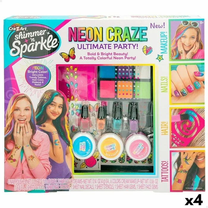 Set de belleza cra-z-art ultimate party 10 x 1 x 7,5 cm infantil neón uñas pelo cuerpo 4 unidades